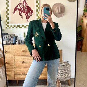 ANNE KLEIN II GREEN BLAZER COAT JACKET CHRISTMAS WOOL VINTAGE WOMENS SIZE 10